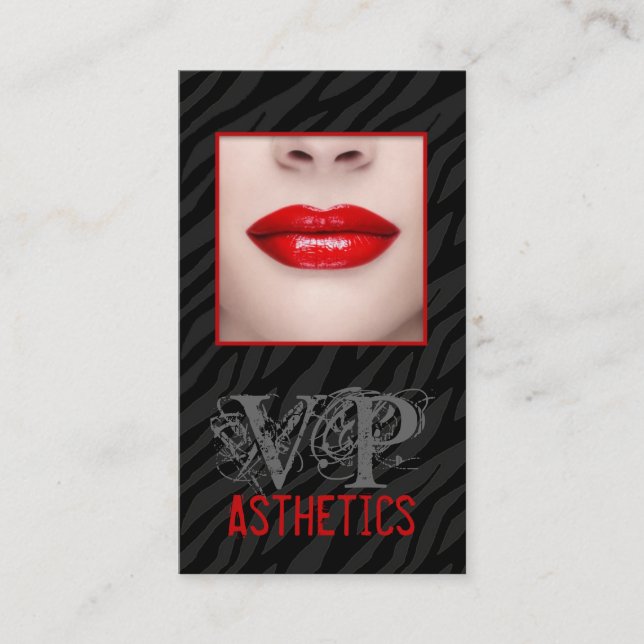 Black Zebra Print Red Lips Make Up Carte de visite (Devant)