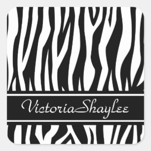 Black Zebra Print with custom text Square Sticker