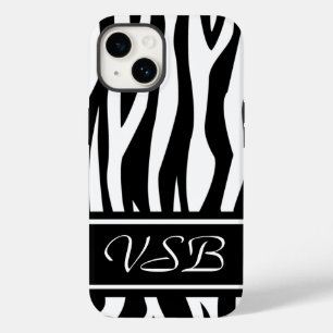 Black Zebra Print with monogram Case-Mate iPhone 14 Case