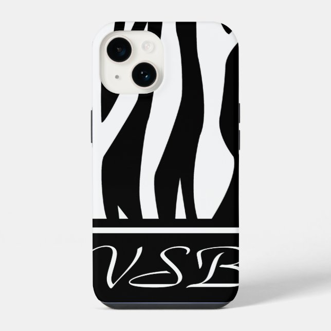Black Zebra Print with monogram iPhone Case (Back)