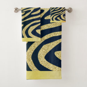 Black Zebra-Skin Stripes On Gold Glitter Bath Towel Set