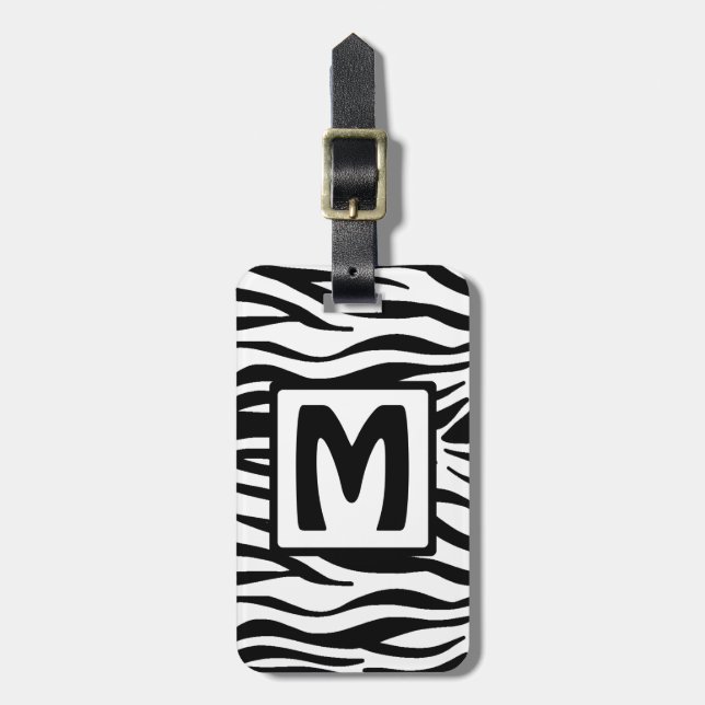 Black Zebra Squared Monogram Luggage Tag (Front Vertical)