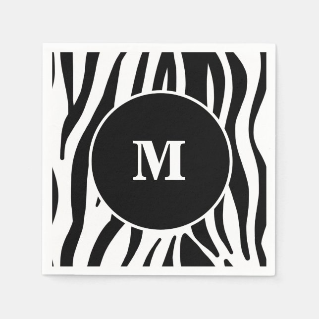 Black Zebra Stripe Custom Monogram Paper Napkins (Front)