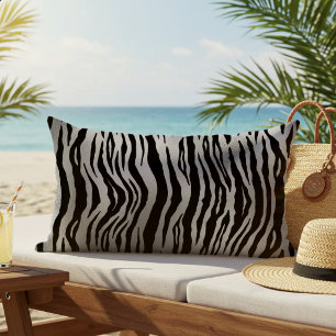 Black Zebra Stripes Animal Print Silver Luxury Lumbar Pillow