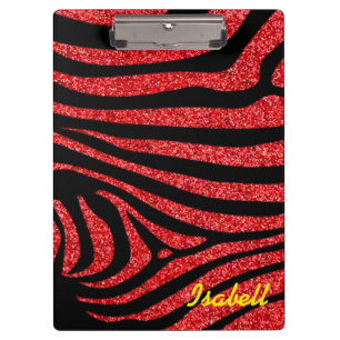 Black Zebra Stripes Name Teal Glitter Clipboard