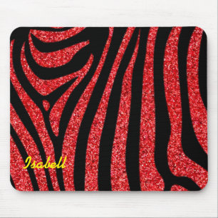 Black Zebra Stripes Name Teal Glitter Mouse Pad