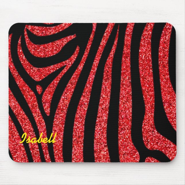 Black Zebra Stripes Name Teal Glitter Mouse Pad (Front)