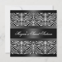 Black Zebra Stripes Sweet 16 Birthday Invitation