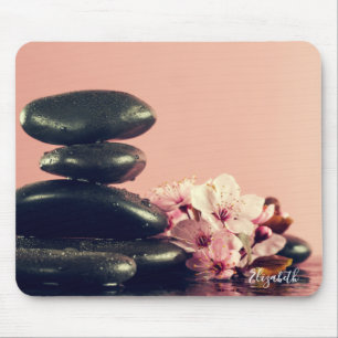 Black Zen Stones Flowers Mouse Pad