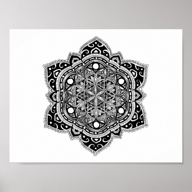 Black Zendala Flower of Life Poster (Front)