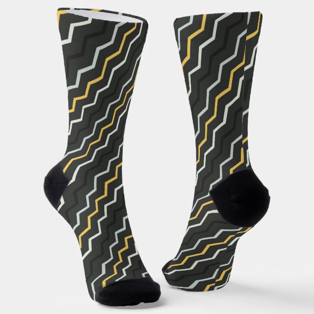 Black Zig Zag Seamless Pattern Socks (Angled)
