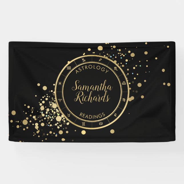 Black Zodiac Astrology Gold Stars Banner (Horizontal)