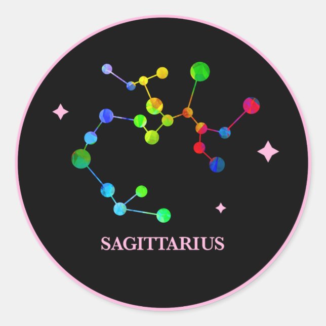 Black Zodiac Sagittarius Rainbow Sticker (Front)