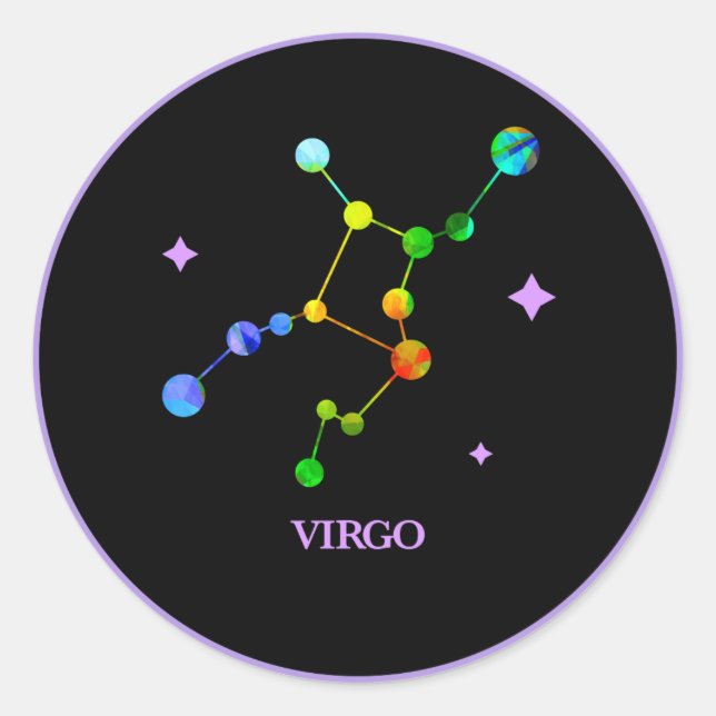 Black Zodiac Virgo Rainbow Sticker (Front)