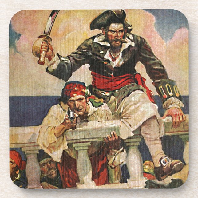 Blackbeard Buccaneer Pirate and Mate Illustration Coaster (Front)