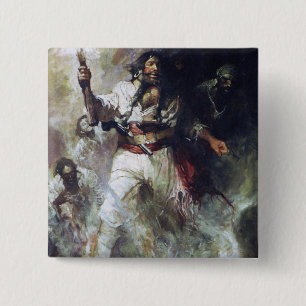 Blackbeard in Smoke and Flames 2 Inch Square Button