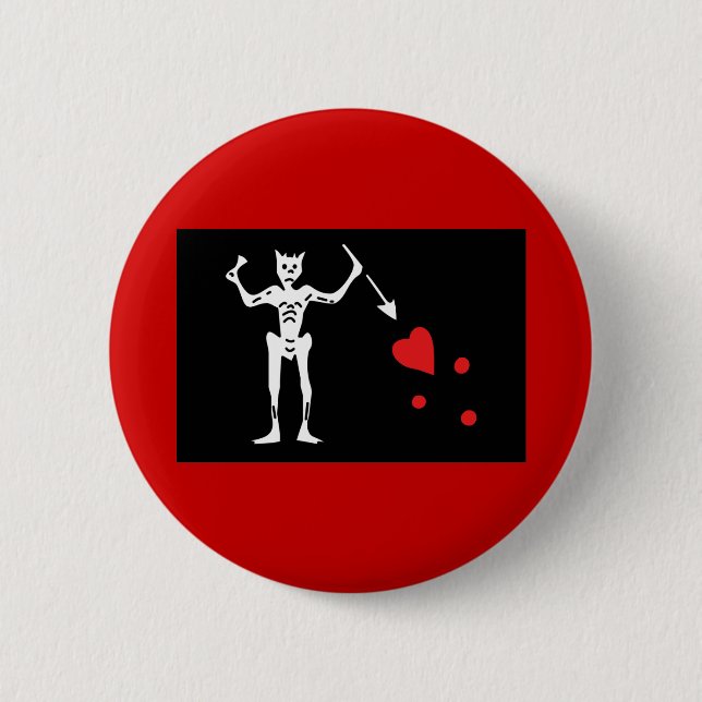 Blackbeard Pirate FLag 2 Inch Round Button (Front)