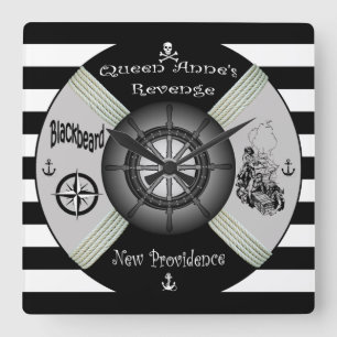 Blackbeard ~Queen Anne's Revenge ~Pirate~Life-ring Square Wall Clock