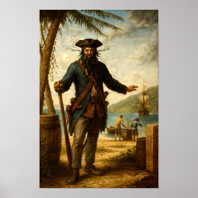 Blackbeard The Pirate With Smoking Beard Poster (Front)