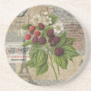 Blackberries Floral Garden Flower Butterfly Art Coaster