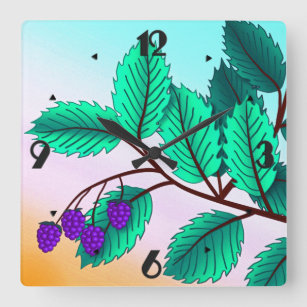 Blackberries on a branch square wall clock