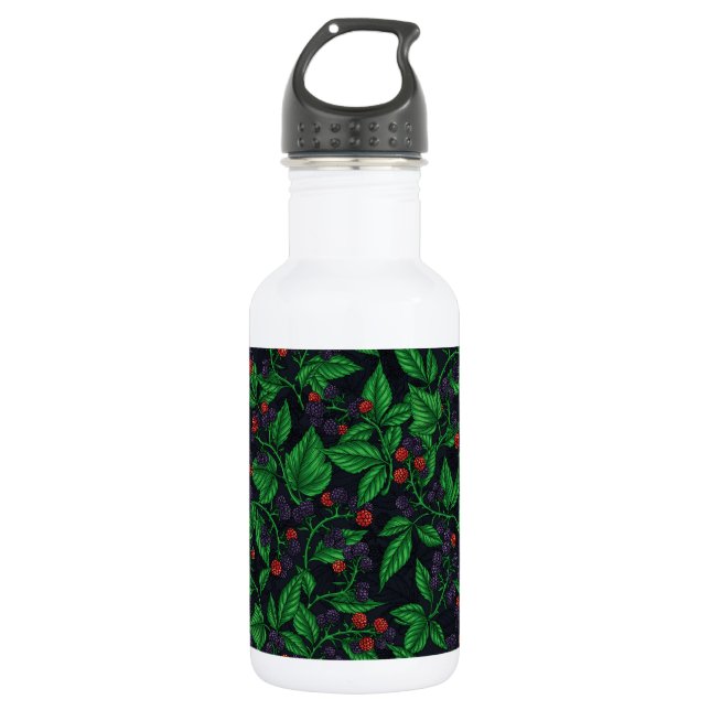 Blackberries on dark grey 532 ml water bottle (Front)