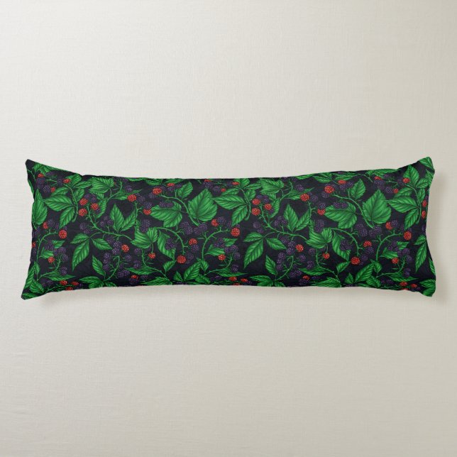 Blackberries on dark grey body pillow (Front)