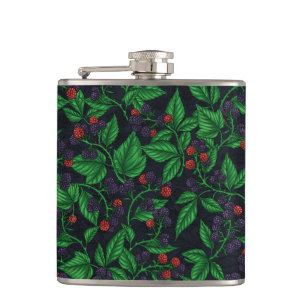 Blackberries on dark grey hip flask