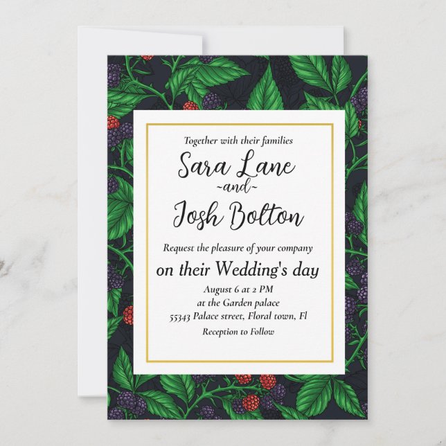 Blackberries on dark grey invitation (Front)