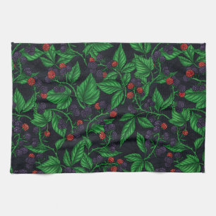 Blackberries on dark grey kitchen towel
