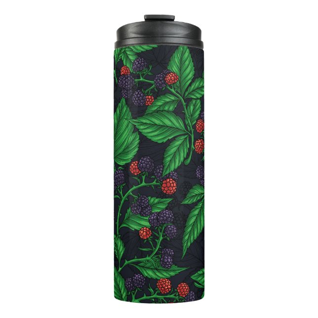 Blackberries on dark grey thermal tumbler (Front)