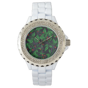 Blackberries on dark grey watch