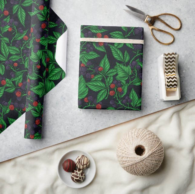 Blackberries on dark grey wrapping paper (Crafts)
