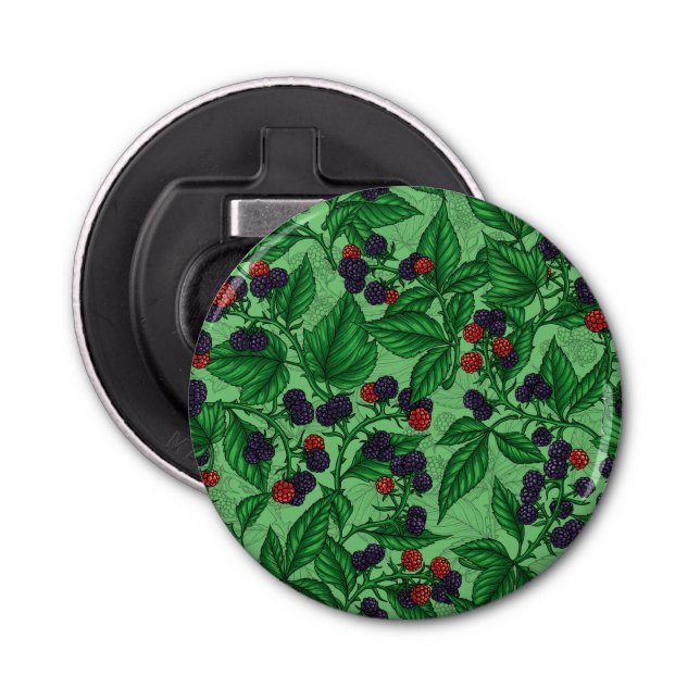 Blackberries on green bottle opener (Front)