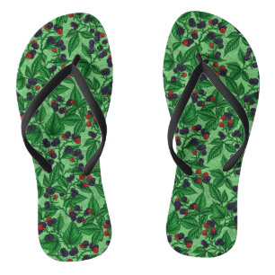 Blackberries on green flip flops