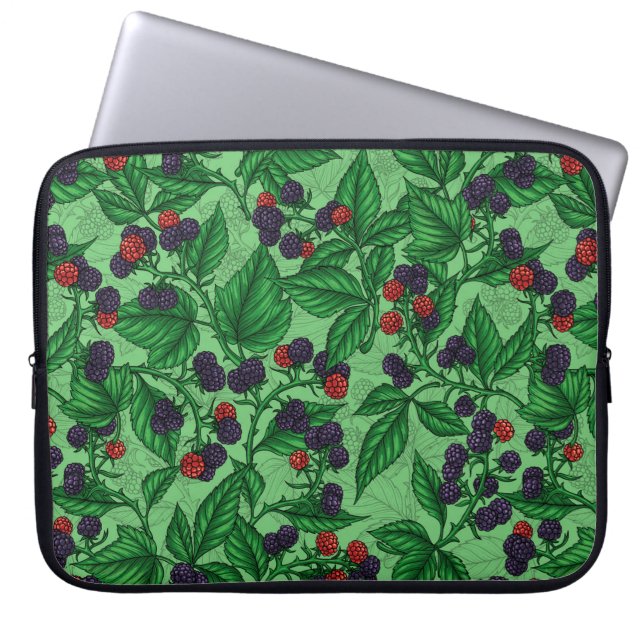 Blackberries on green laptop sleeve (Front)