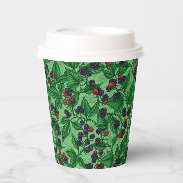 Blackberries on green paper cups (Front)
