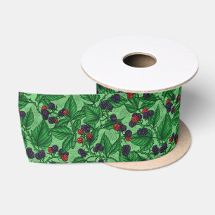 Blackberries on green satin ribbon