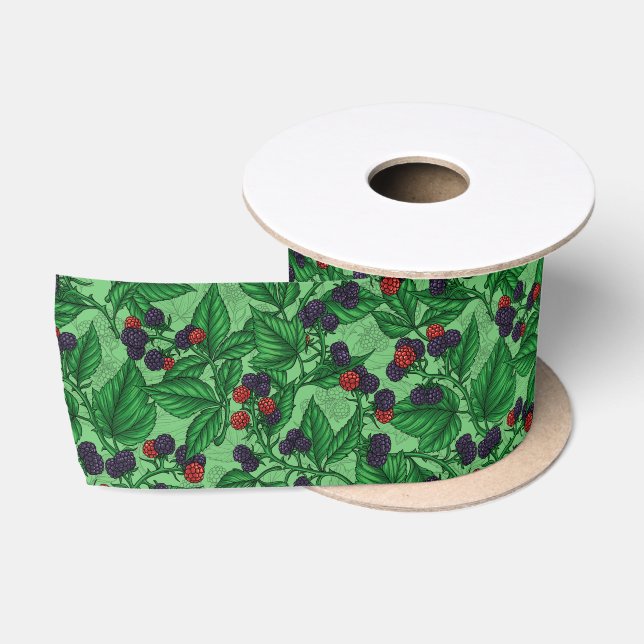 Blackberries on green satin ribbon (Spool)