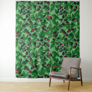 Blackberries on green tapestry