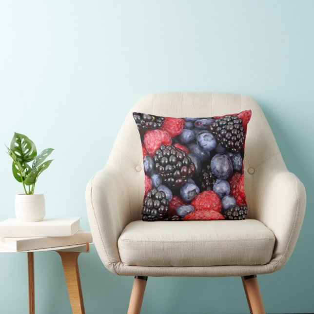 Blackberries, Raspberries, Blueberries, Fruit Throw Pillow (Chair)