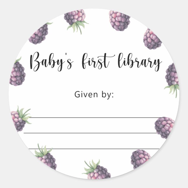Blackberry Baby Shower bookplate, books for baby Classic Round Sticker (Front)