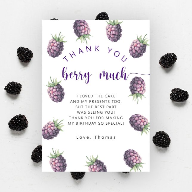 Blackberry birthday party thank you berry much card (Creator Uploaded)