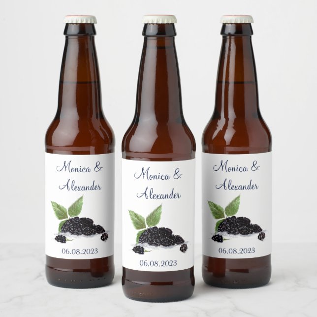 Blackberry Blackberries Fruits Summer Wedding Beer Bottle Label (Bottles)
