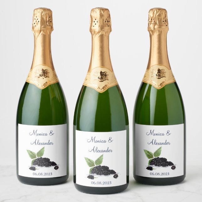 Blackberry Blackberries Fruits Summer Wedding Sparkling Wine Label (Bottles)