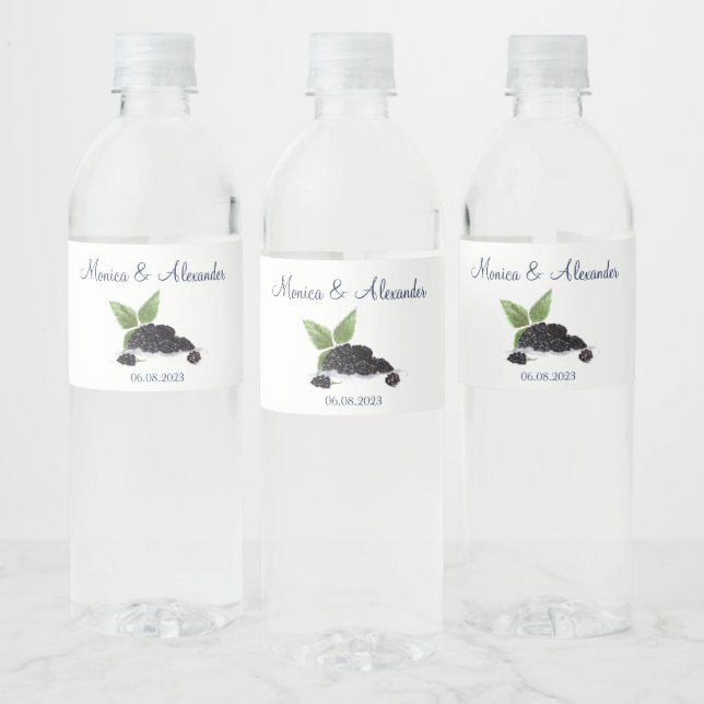 Blackberry Blackberries Fruits Summer Wedding Water Bottle Label (Bottles)