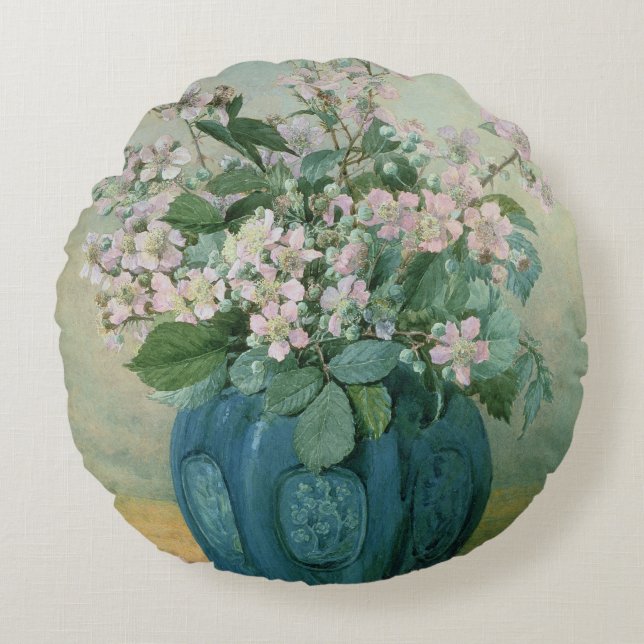 Blackberry Blossoms Round Pillow (Front)