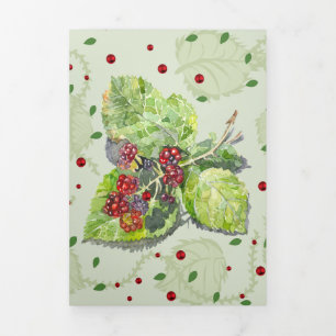 BlackBerry green and red  Watercolor on paper Tri-Fold Card