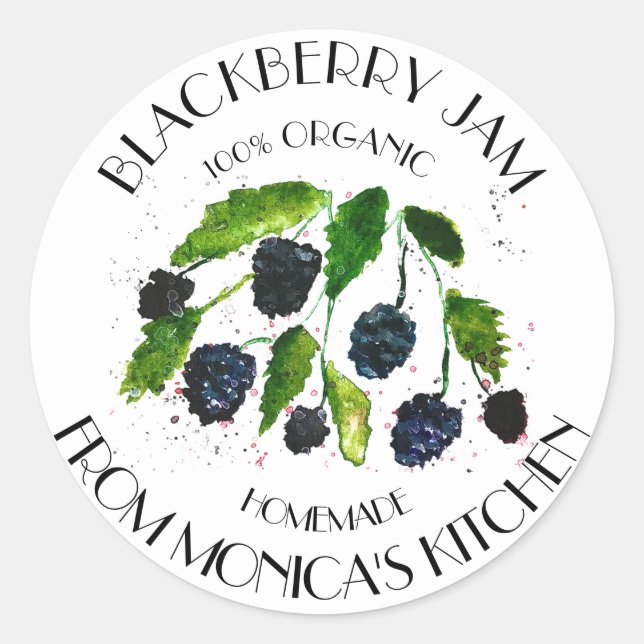 Blackberry Jam Blackberries Watercolor berries Classic Round Sticker (Front)