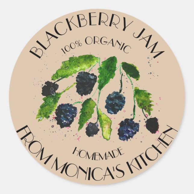 Blackberry Jam Blackberries Watercolor berries Classic Round Sticker (Front)